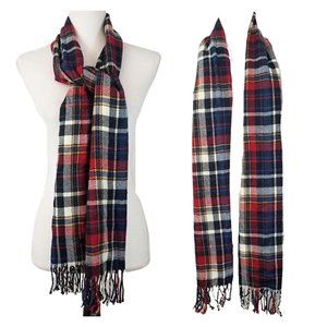 ALCOTT & CO ACCESSORIES Italian Red White Black & Blue Plaid Scarf